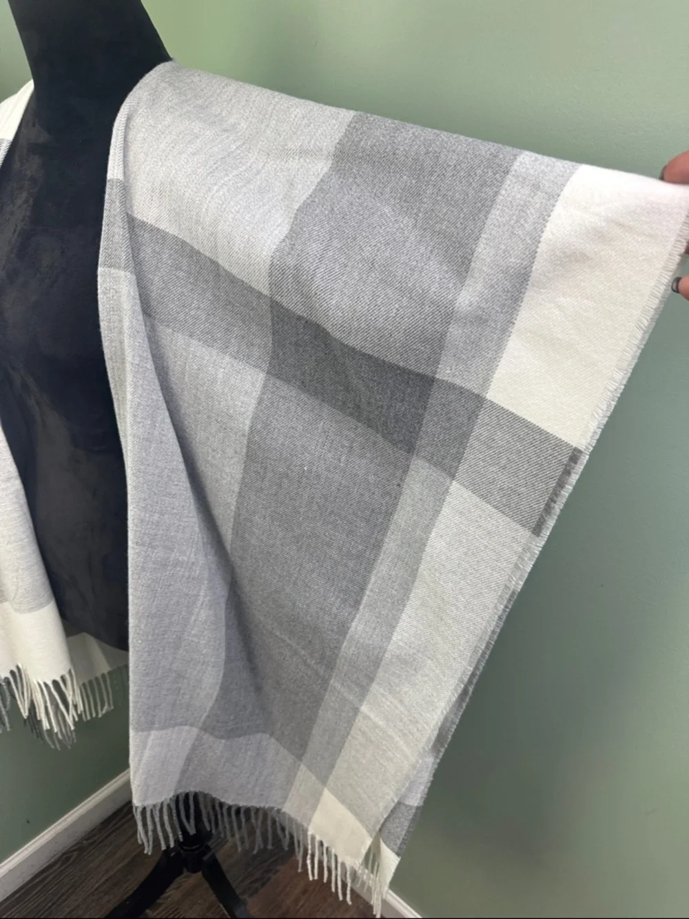 a new day Gray Plaid Fringe Poncho Wrap